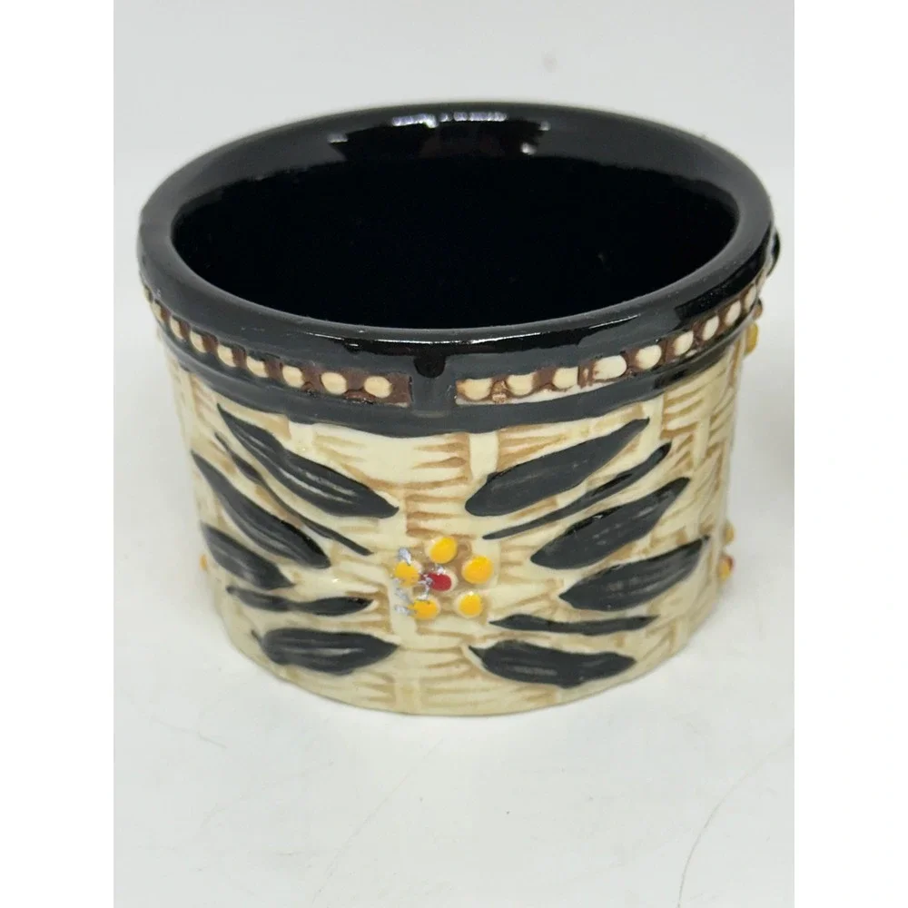 Temp-tations Ramekins Black Old World Basket Weave Ceramic 6oz Set of 2
